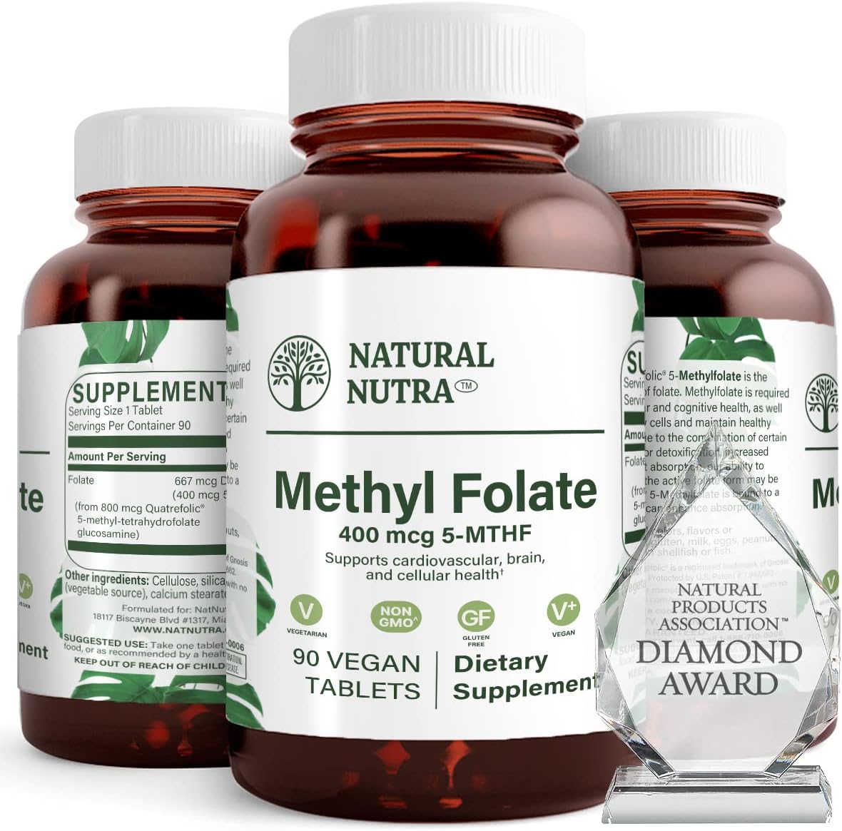 Natural Nutra Active Methyl Folate Supplement with Quatre Folic, Supports Heart and Body Health, Brain Health, Positive Vibes, and Reduces Fatigue - B9, 90 Vegan Tablets x 2 Pack