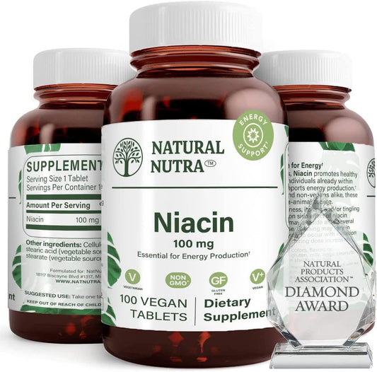 Natural Nutra Niacin Supplement 100mg - Boost Energy, Support Skin Health, Improve Digestion - Non-GMO, Gluten-Free - 100 Tablets x 2 Pack