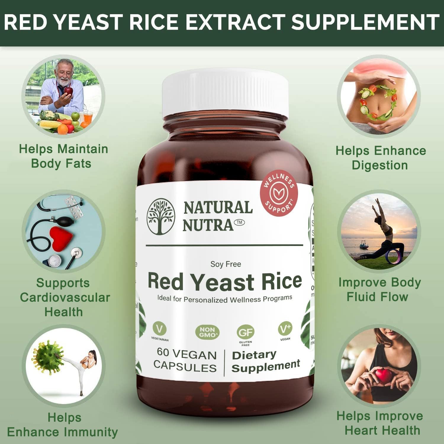 Natural Nutra Red Yeast Rice Extract Capsules - 600mg, Gluten Free Supplement for Cardiovascular Support, Immunity Boost, Digestion and Heart Health