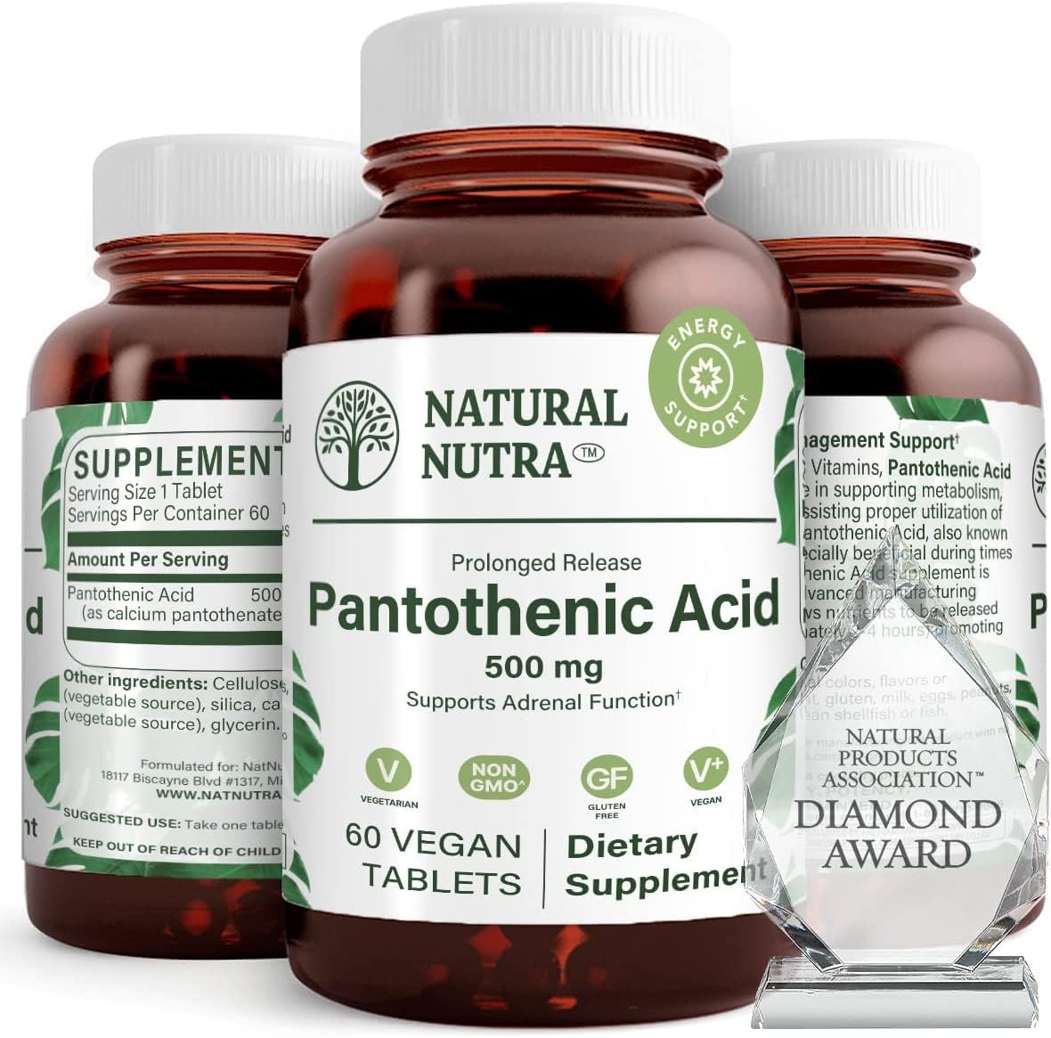 Natural Nutra Time Release Pantothenic Acid 500 mg - Vitamin B5 Supplement for Metabolism, Energy, and Muscle Health - 60 Vegetarian Tablets (2 Pack)