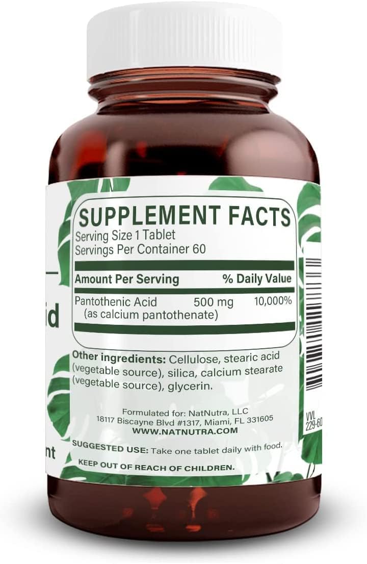 Natural Nutra Time Release Pantothenic Acid 500 mg - Vitamin B5 Supplement for Metabolism, Energy, and Muscle Health - 60 Vegetarian Tablets (2 Pack)