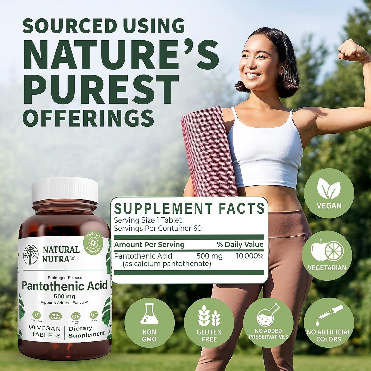 Natural Nutra Time Release Pantothenic Acid 500 mg - Vitamin B5 Supplement for Metabolism, Energy, and Muscle Health - 60 Vegetarian Tablets (2 Pack)