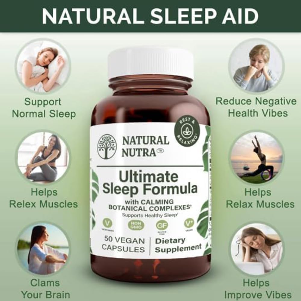 Natural Nutra Ultimate Sleep Formula Supplement - Promotes Healthy Sleep, Reduces Stress, Calms Brain and Muscles, 50 Capsules - BoostGo Australia