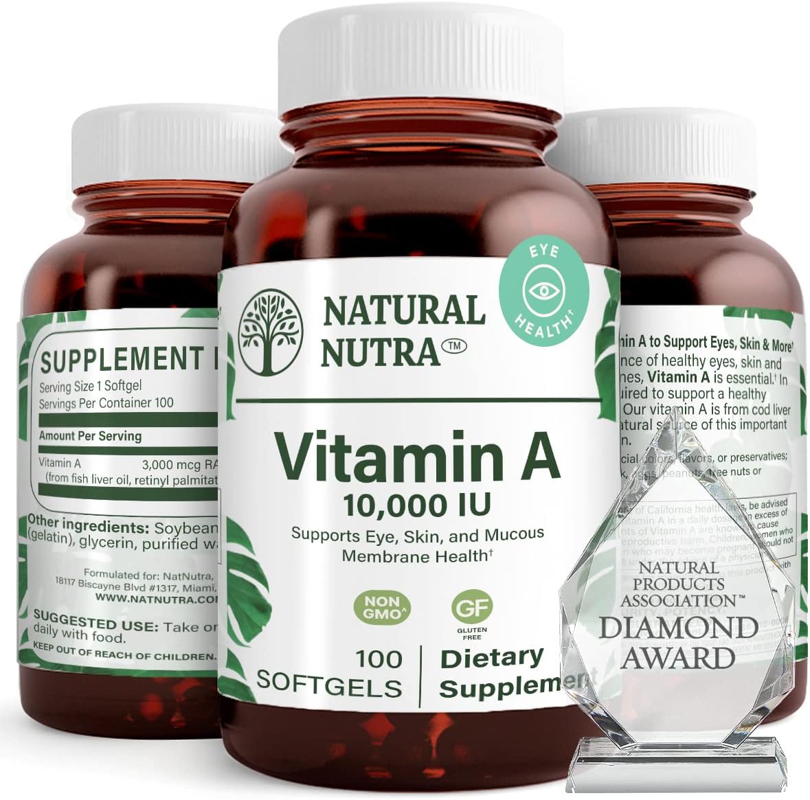 Natural Nutra Vitamin A 10,000 IU Softgels - Cod Liver Oil Supplement for Eye, Skin, Nails Health - Prevent Cataract with Omega 3 - Gluten Free - 100 Count (3 Pack)