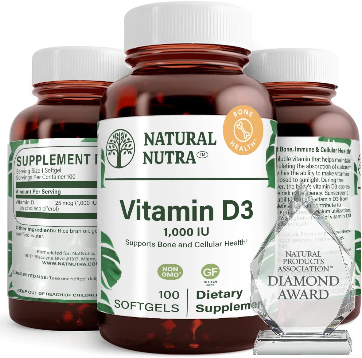 Natural Nutra Vitamin D3 1000 IU Softgels for Joint and Bone Health, Immunity, and Heart Support