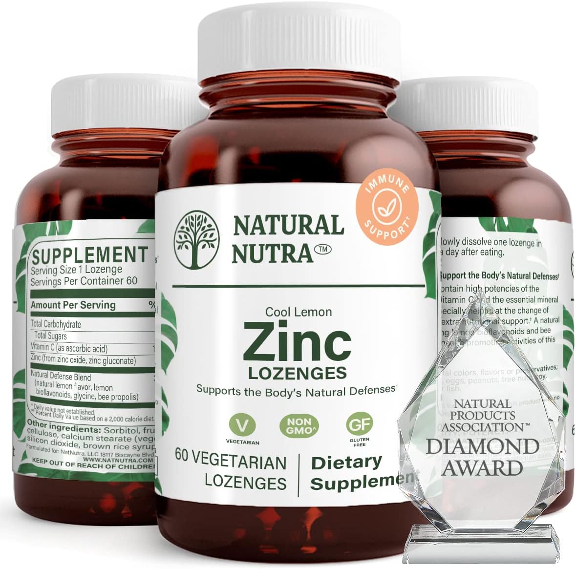 Natural Nutra Zinc Lozenges with Vitamin C and Bee Propolis for Immune Support, Sublingual Zinc Gluconate Tablets with Bioflavonoids, Lemon Flavor, 60 Vegetarian Tablets