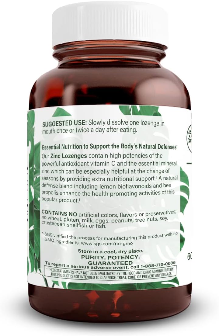 Natural Nutra Zinc Lozenges with Vitamin C and Bee Propolis for Immune Support, Sublingual Zinc Gluconate Tablets with Bioflavonoids, Lemon Flavor, 60 Vegetarian Tablets