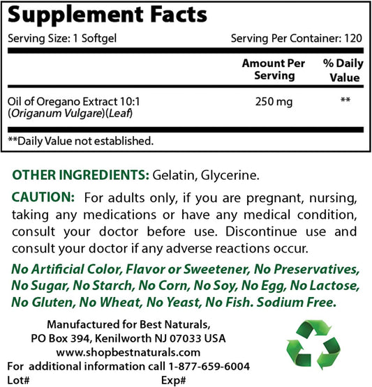 Natural Oregano Oil 250 mg with Quercetin and Bromelain - Top Quality Supplement for Immune Support and Overall Health