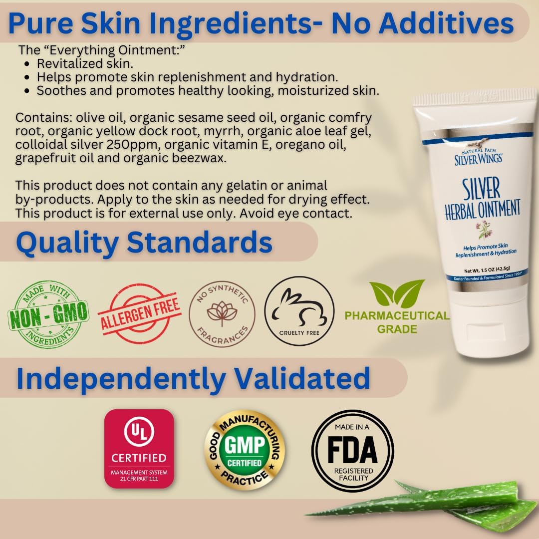 Natural Path Silver Wings Silver 250ppm Herbal Ointment 1.5 oz. for Skin Healing & Nourishing