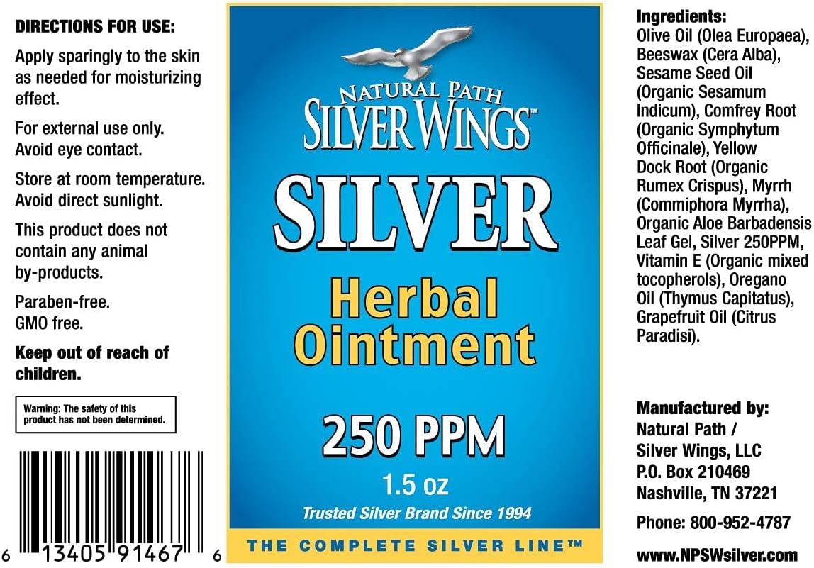Natural Path Silver Wings Silver 250ppm Herbal Ointment 1.5 oz. for Skin Healing & Nourishing