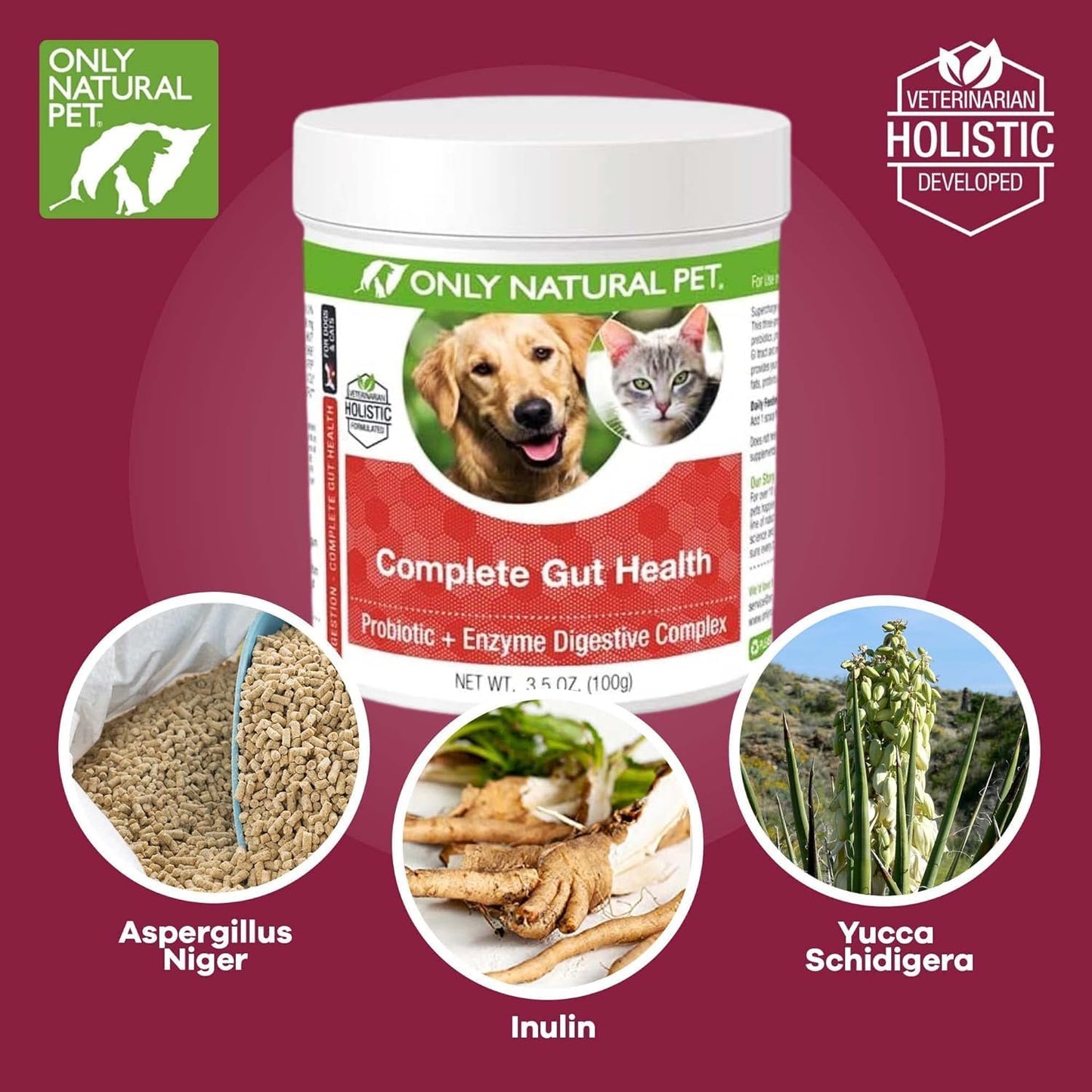 Natural Pet Probiotic & Digestive Enzyme Supplement - Gut Health Complex for Dogs & Cats - Supports Digestion, Immune System, Nutrient Absorption - 3.5oz Powder (2 Pack)