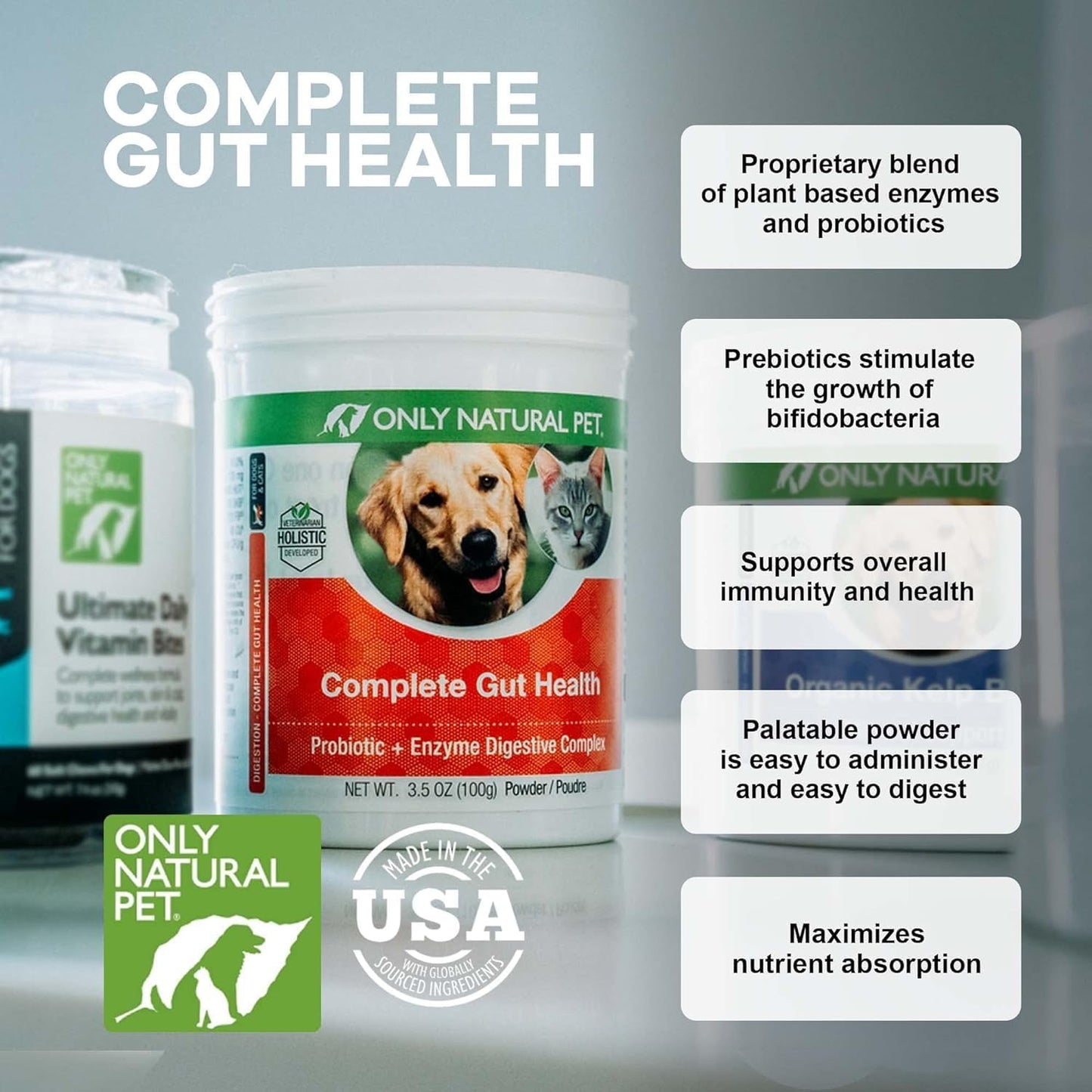 Natural Pet Probiotic & Digestive Enzyme Supplement - Gut Health Complex for Dogs & Cats - Supports Digestion, Immune System, Nutrient Absorption - 3.5oz Powder (2 Pack)