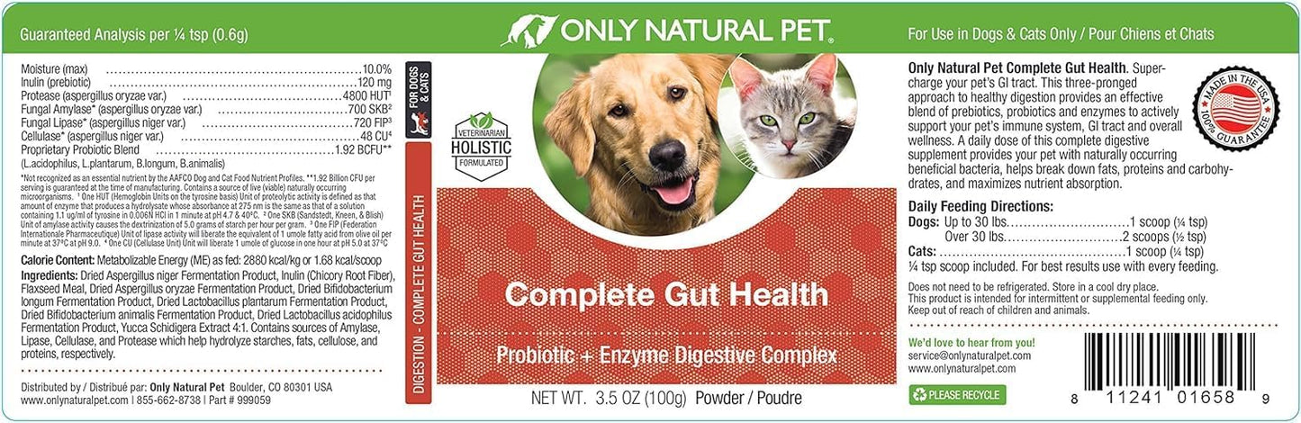 Natural Pet Probiotic & Digestive Enzyme Supplement - Gut Health Complex for Dogs & Cats - Supports Digestion, Immune System, Nutrient Absorption - 3.5oz Powder (2 Pack)