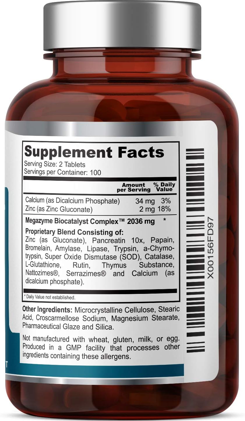 Natural Plant Proteolytic Enzymes for Digestive & Immune Support - Health Genesis Megazyme Forte 200 Tablets with Nattozimes & Serrazimes