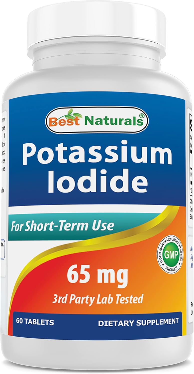 Natural Potassium Iodide 65mg Supplement - 60 Tablets, High Quality Formula for Thyroid Support