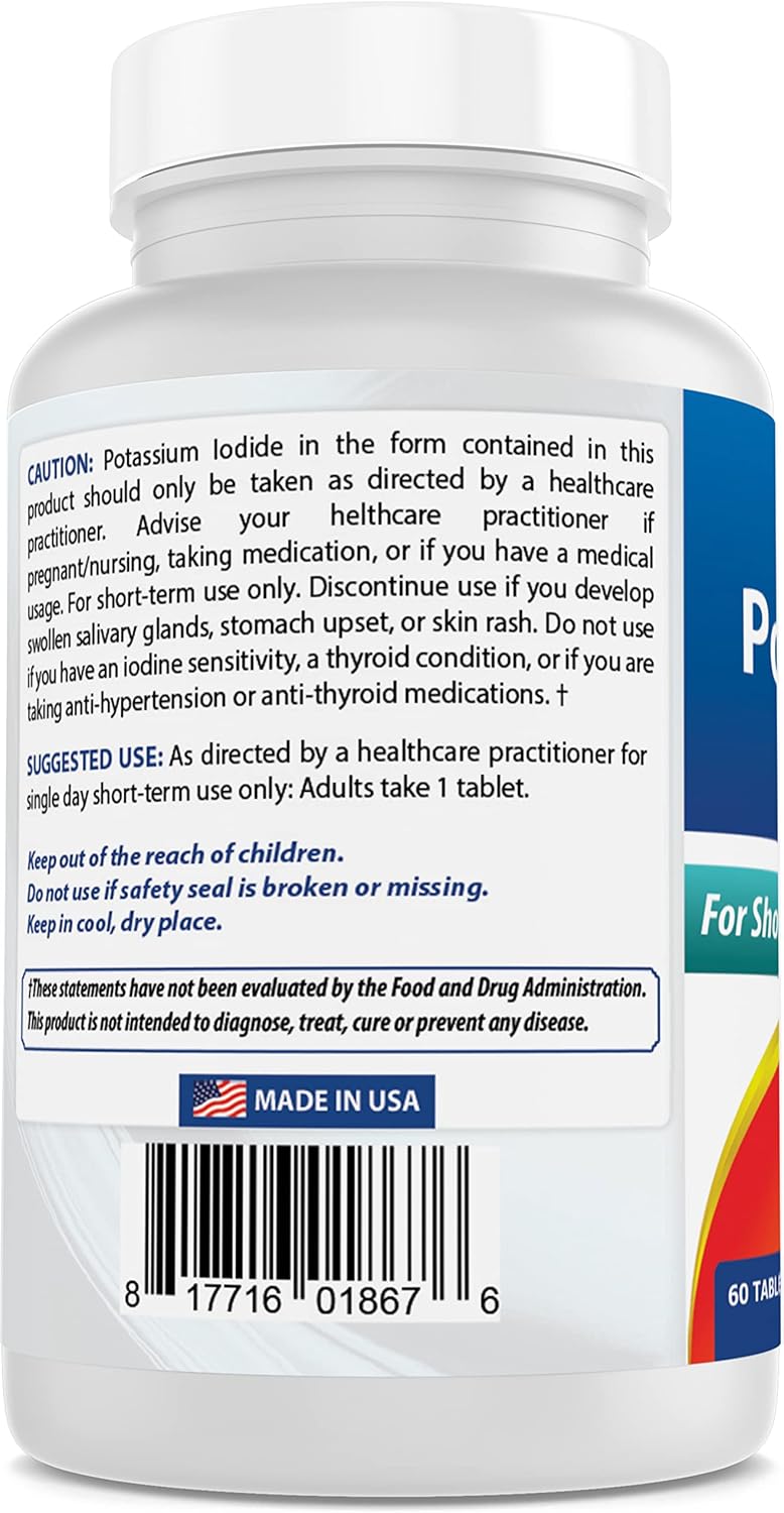 Natural Potassium Iodide 65mg Supplement - 60 Tablets, High Quality Formula for Thyroid Support