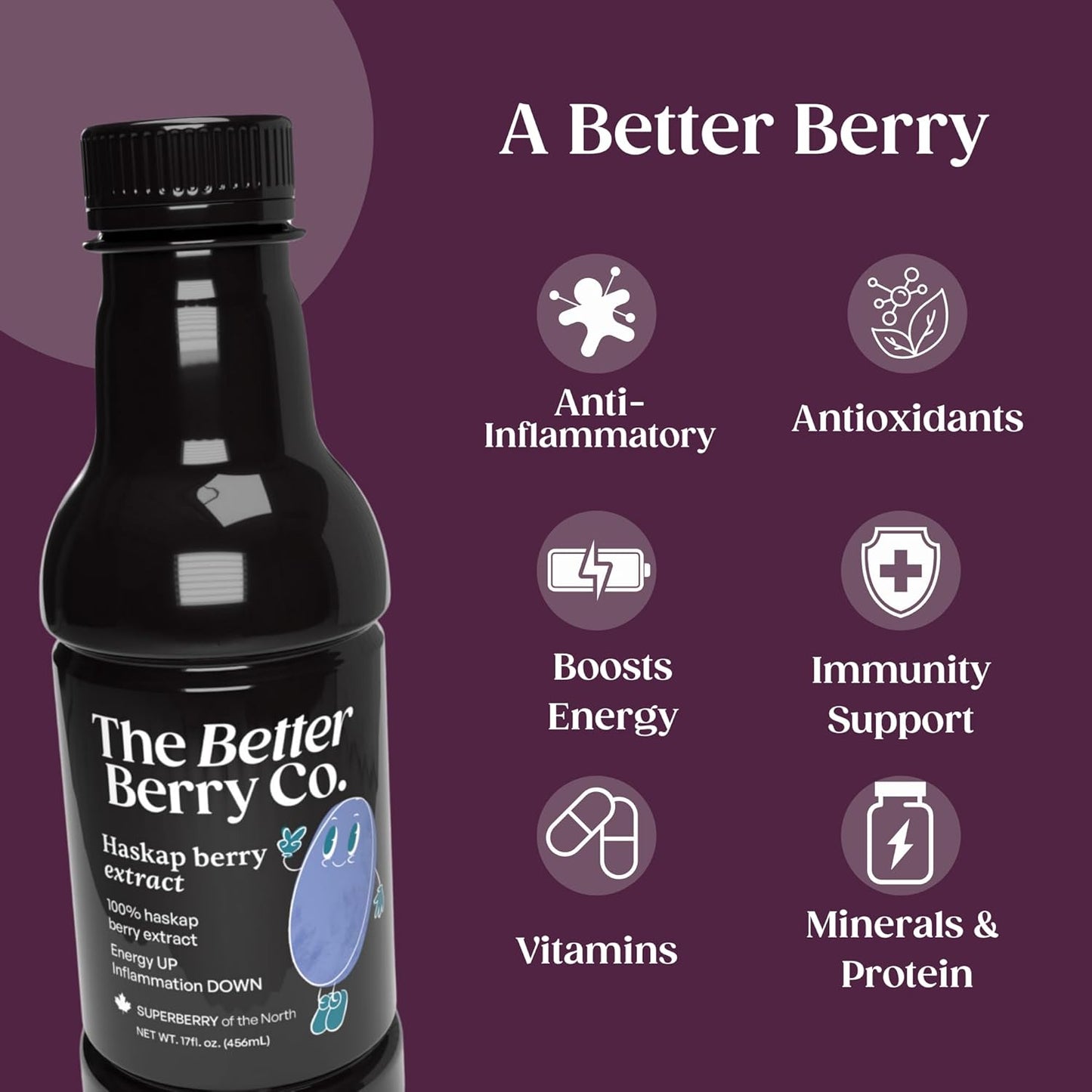 Natural Prairie Haskap Berry Extract - Rich in Antioxidants - Anti-Inflammatory - 17 fl oz Bottle - Canadian Product