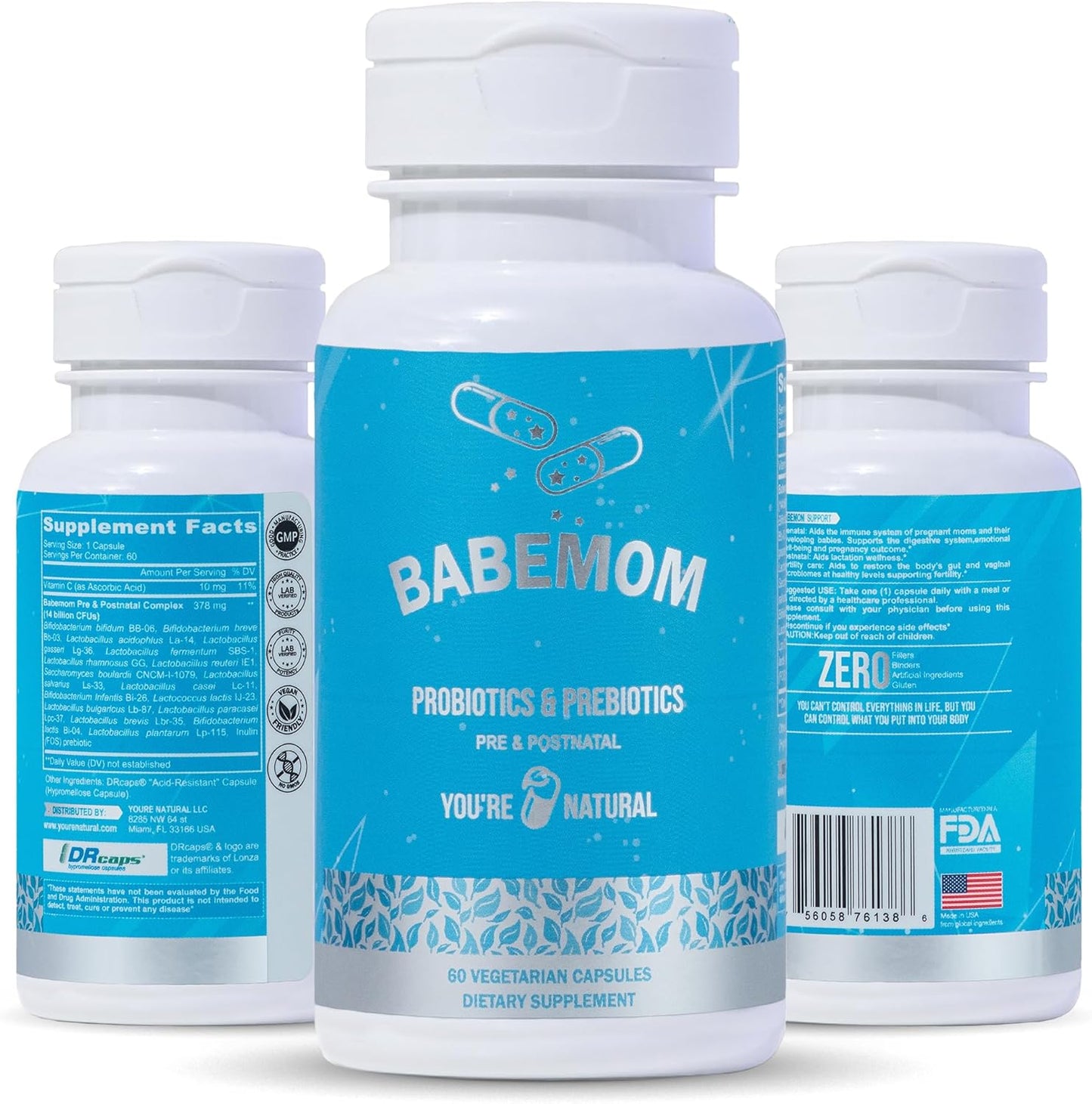 Natural Pre and Postnatal Probiotic and Prebiotic Vitamin for Women and Baby - 60 Day Supply