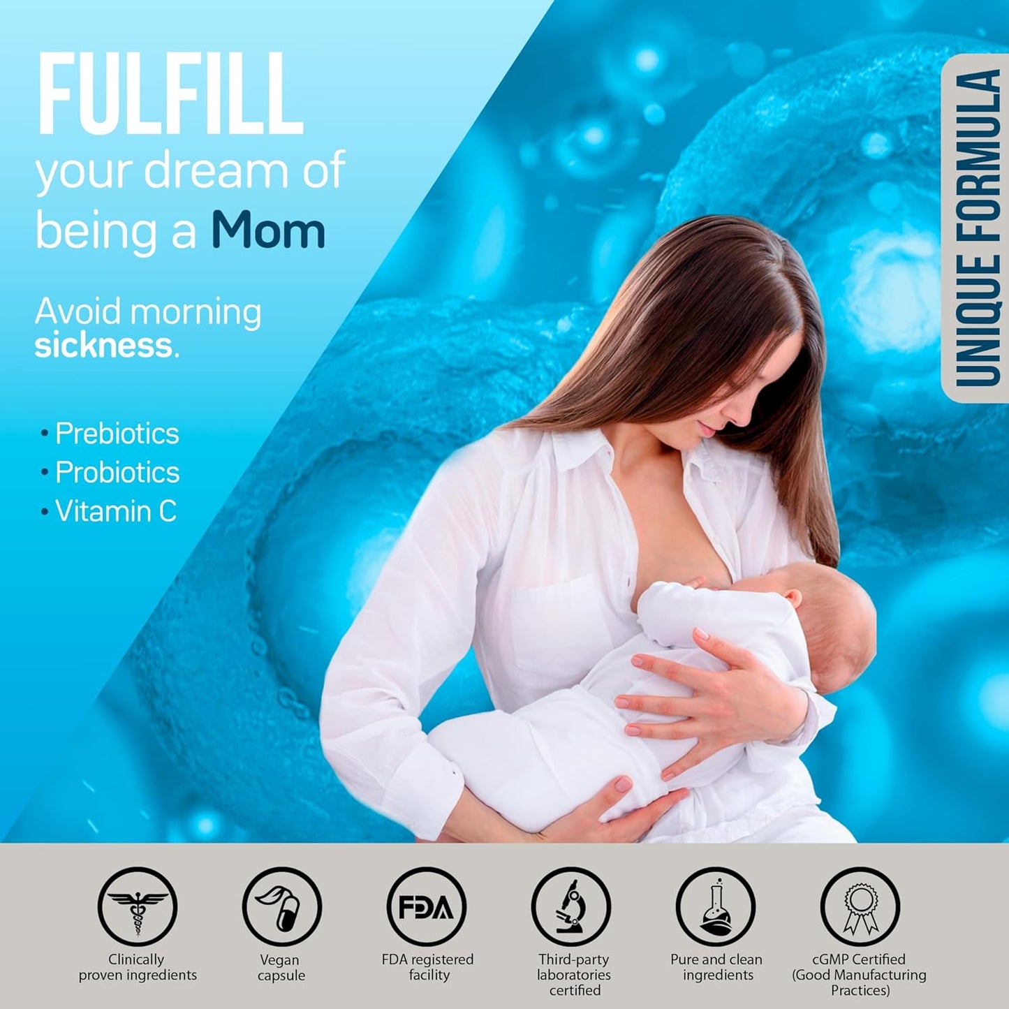 Natural Pre and Postnatal Probiotic and Prebiotic Vitamin for Women and Baby - 60 Day Supply
