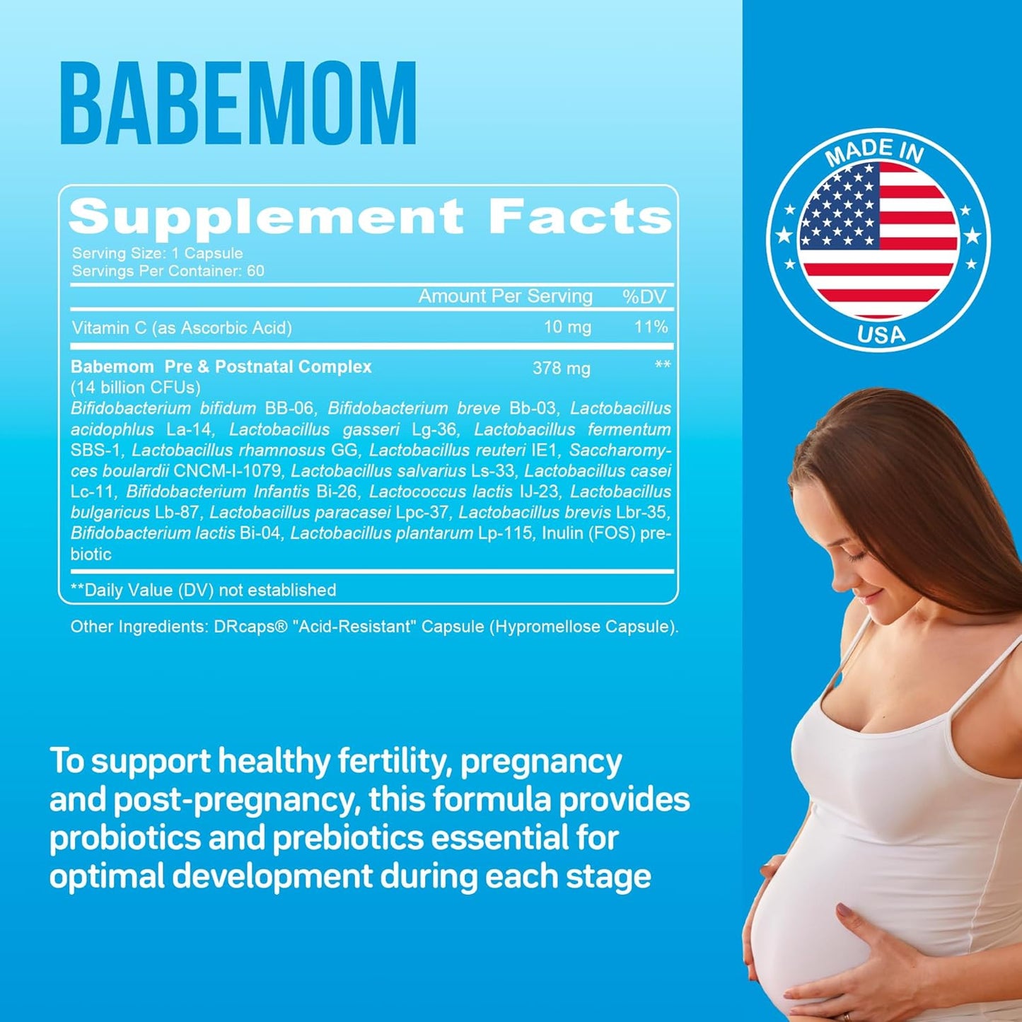 Natural Pre and Postnatal Probiotic and Prebiotic Vitamin for Women and Baby - 60 Day Supply