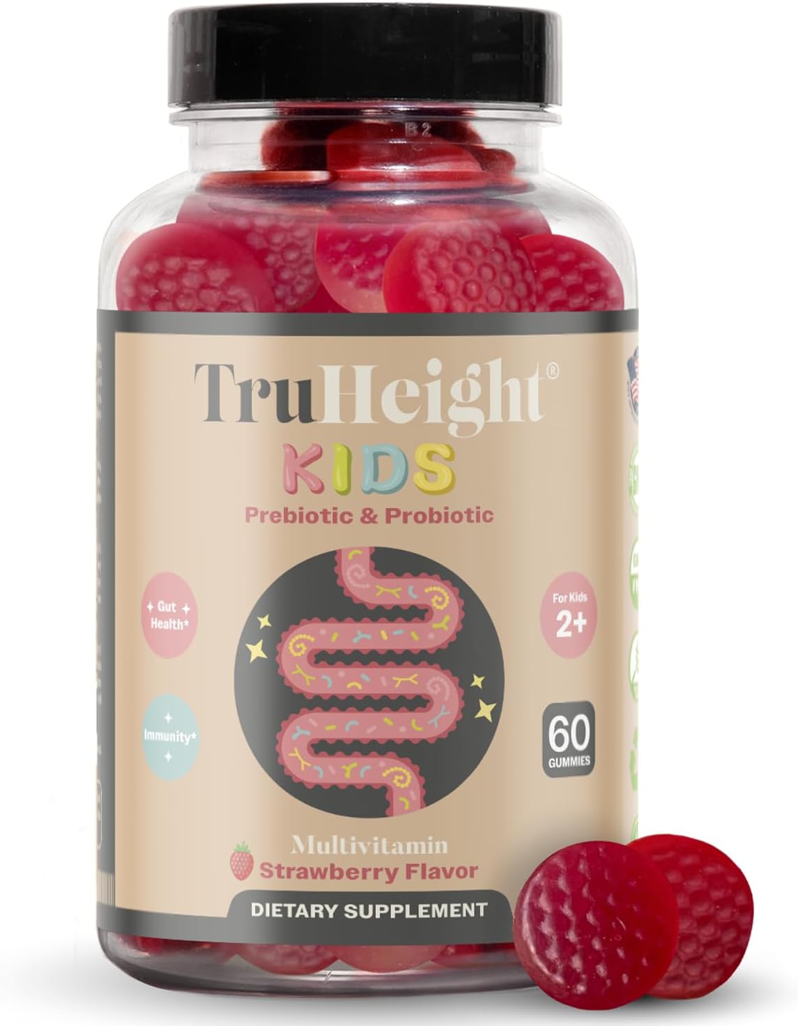 Natural Prebiotic & Probiotic Gummies for Kids 2+ - Strawberry Flavored Digestive Health & Immune Support Supplement - Pediatric Recommended, Vegan & NonGMO