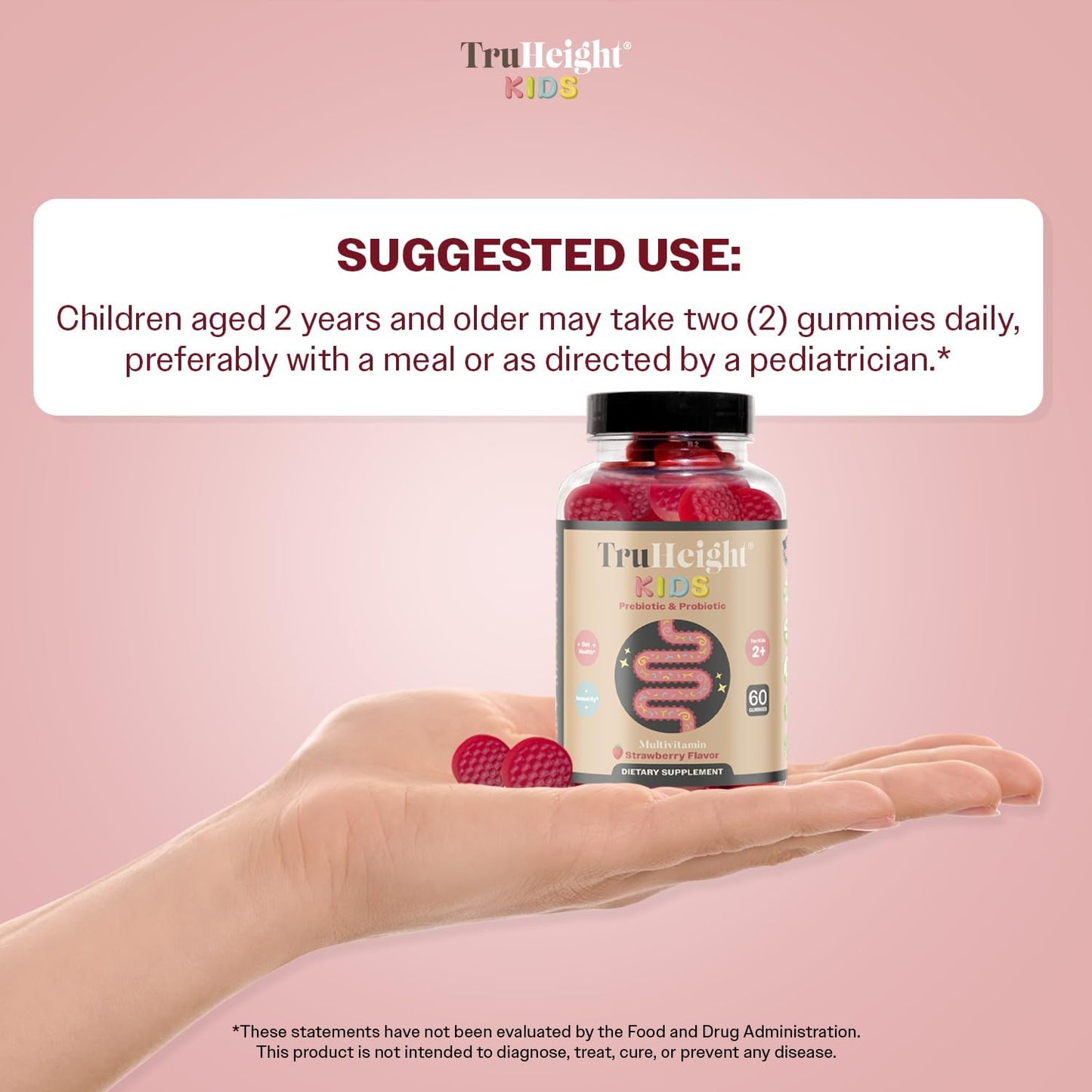 Natural Prebiotic & Probiotic Gummies for Kids 2+ - Strawberry Flavored Digestive Health & Immune Support Supplement - Pediatric Recommended, Vegan & NonGMO