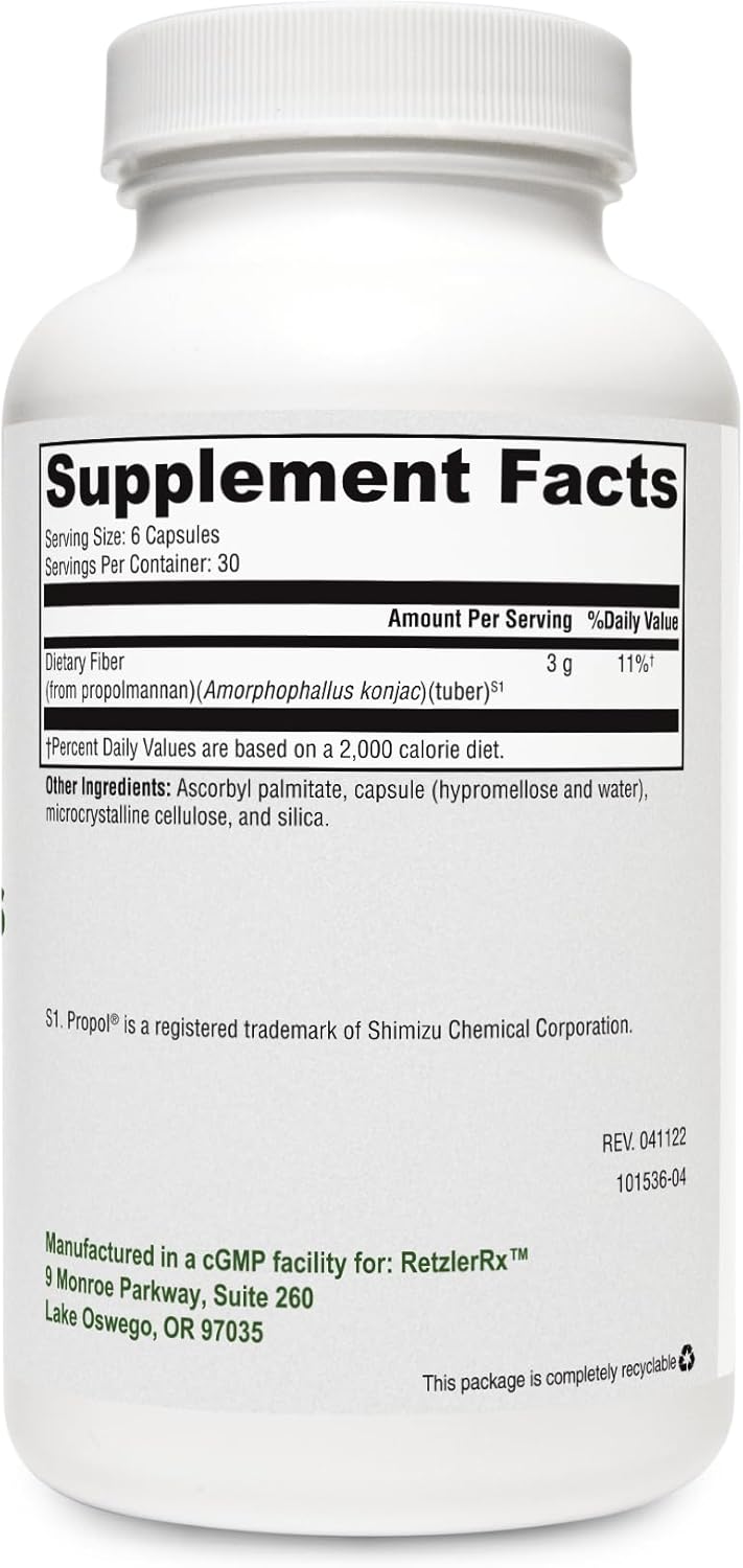Natural Propolmannan Fiber Capsules for Satiety & Healthy Bowel Movements - HormoneSynergy UltraFiber Lean by RetzlerRx