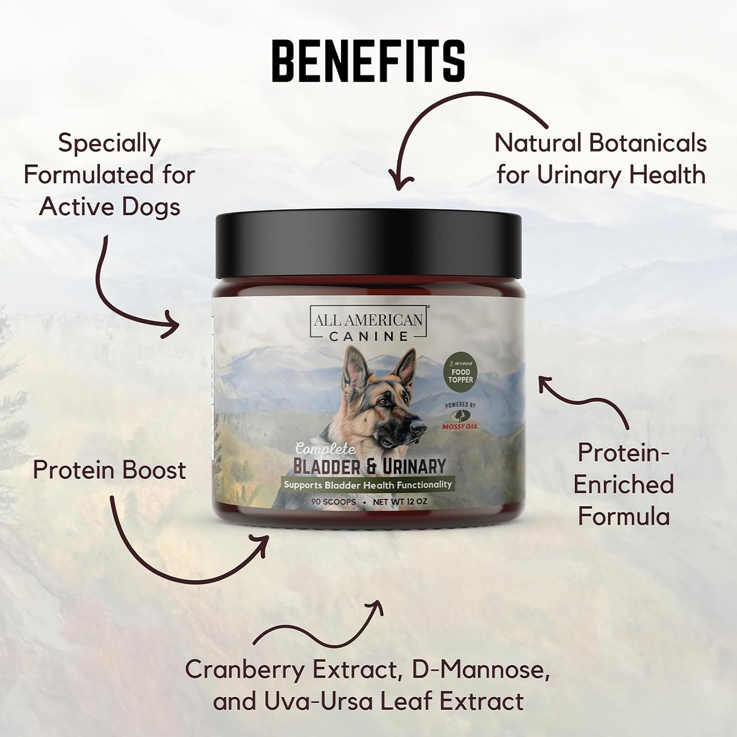 Natural Protein-Enriched Powdered Cranberry Dog Food Topper - Supports Urinary Health - 90 Servings