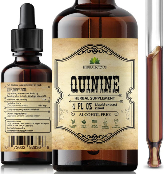 Natural Quinine Liquid Extract 4oz - Herbal Supplement for Leg Cramps, Digestive Health - Cinchona Officinalis Bark Extract, Immune System Support