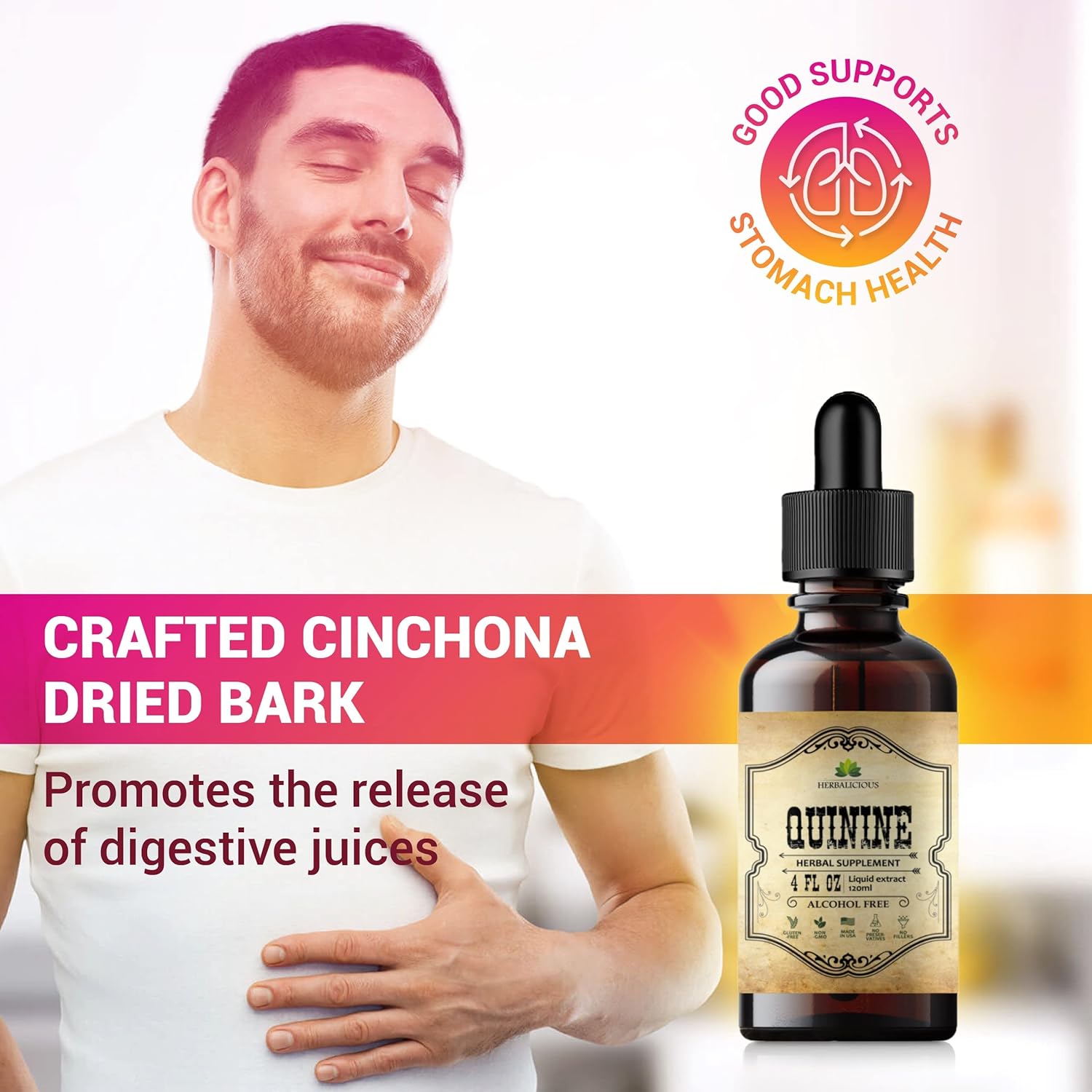 Natural Quinine Liquid Extract 4oz - Herbal Supplement for Leg Cramps, Digestive Health - Cinchona Officinalis Bark Extract, Immune System Support