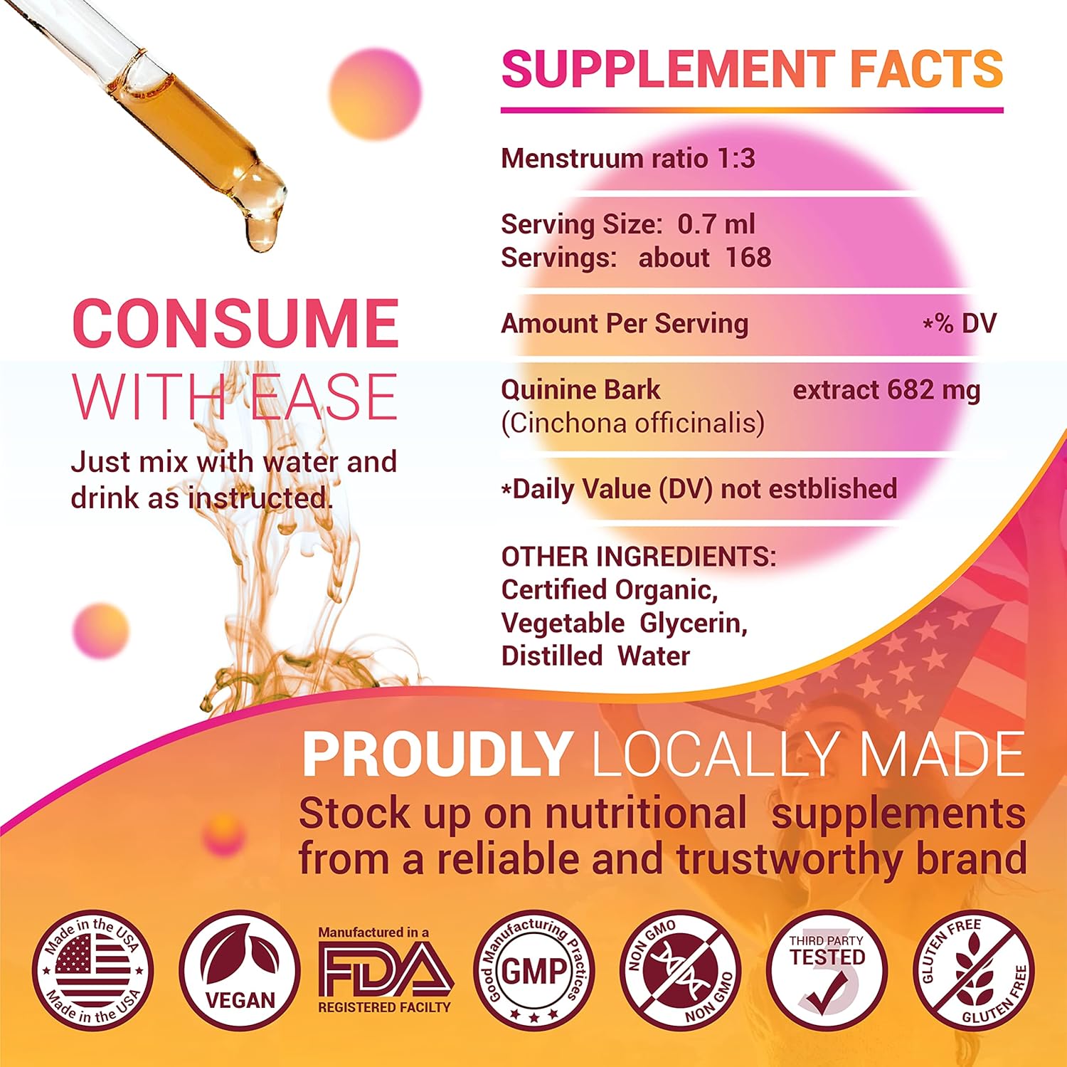 Natural Quinine Liquid Extract 4oz - Herbal Supplement for Leg Cramps, Digestive Health - Cinchona Officinalis Bark Extract, Immune System Support