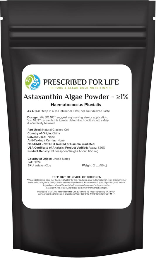 Natural Red Algae Astaxanthin Powder Supplement for Eye and Joint Support - 2oz/56g