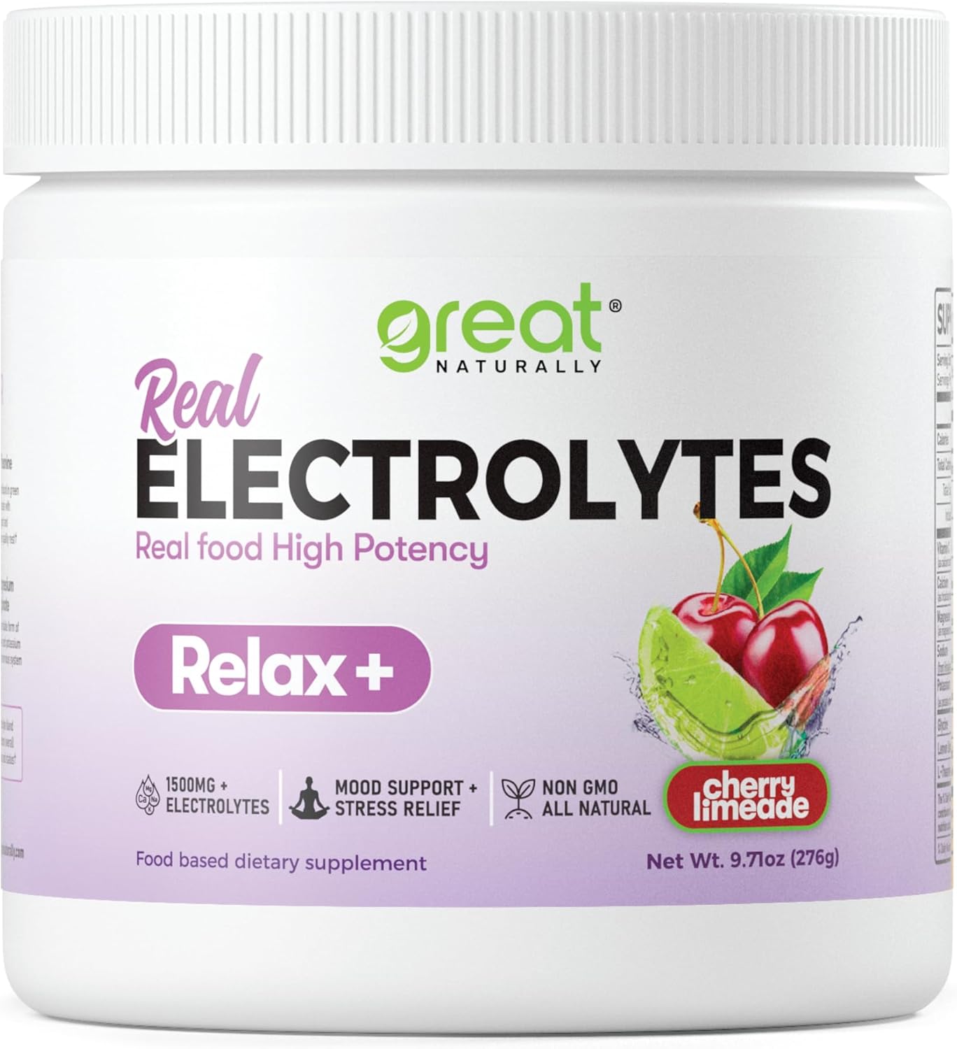 Natural Relax+ Cherry Limeade Electrolyte Supplement: Hydration & Stress Relief with Glycine, L-Theanine, Lemon Balm - USA-Made