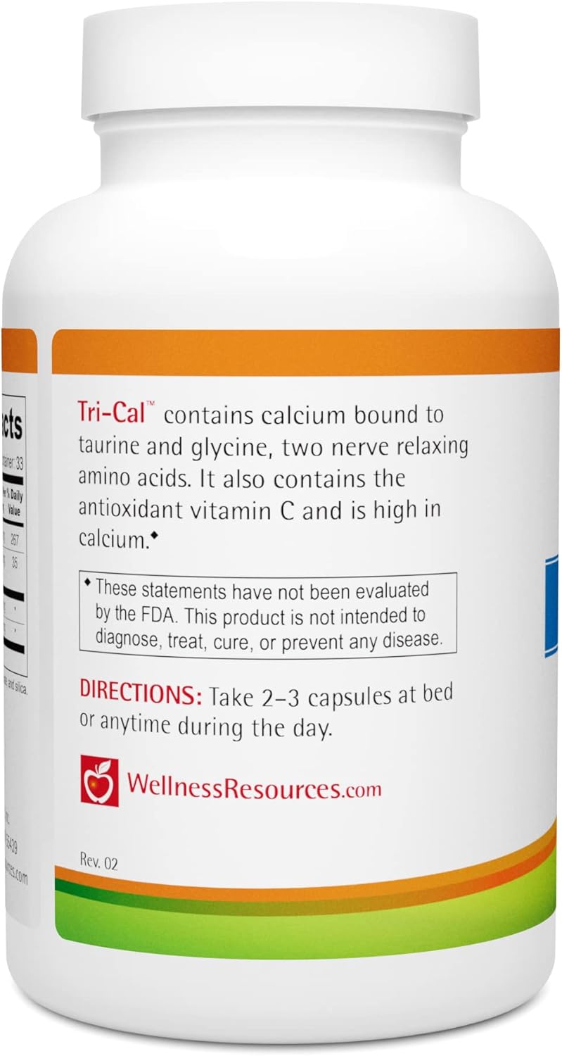 Natural Relaxation and Sleep Support with Wellness Resources Tri-Cal - Taurine, Glycine, and Calcium (100 Veggie Capsules)