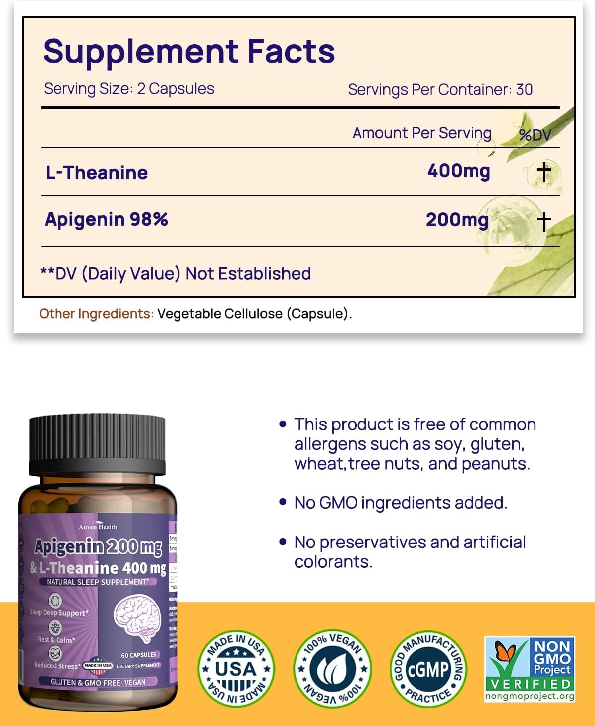 Natural Relaxation and Stress Relief Bundle with Apigenin, L-Theanine, and Digestive Enzymes for Digestive Support