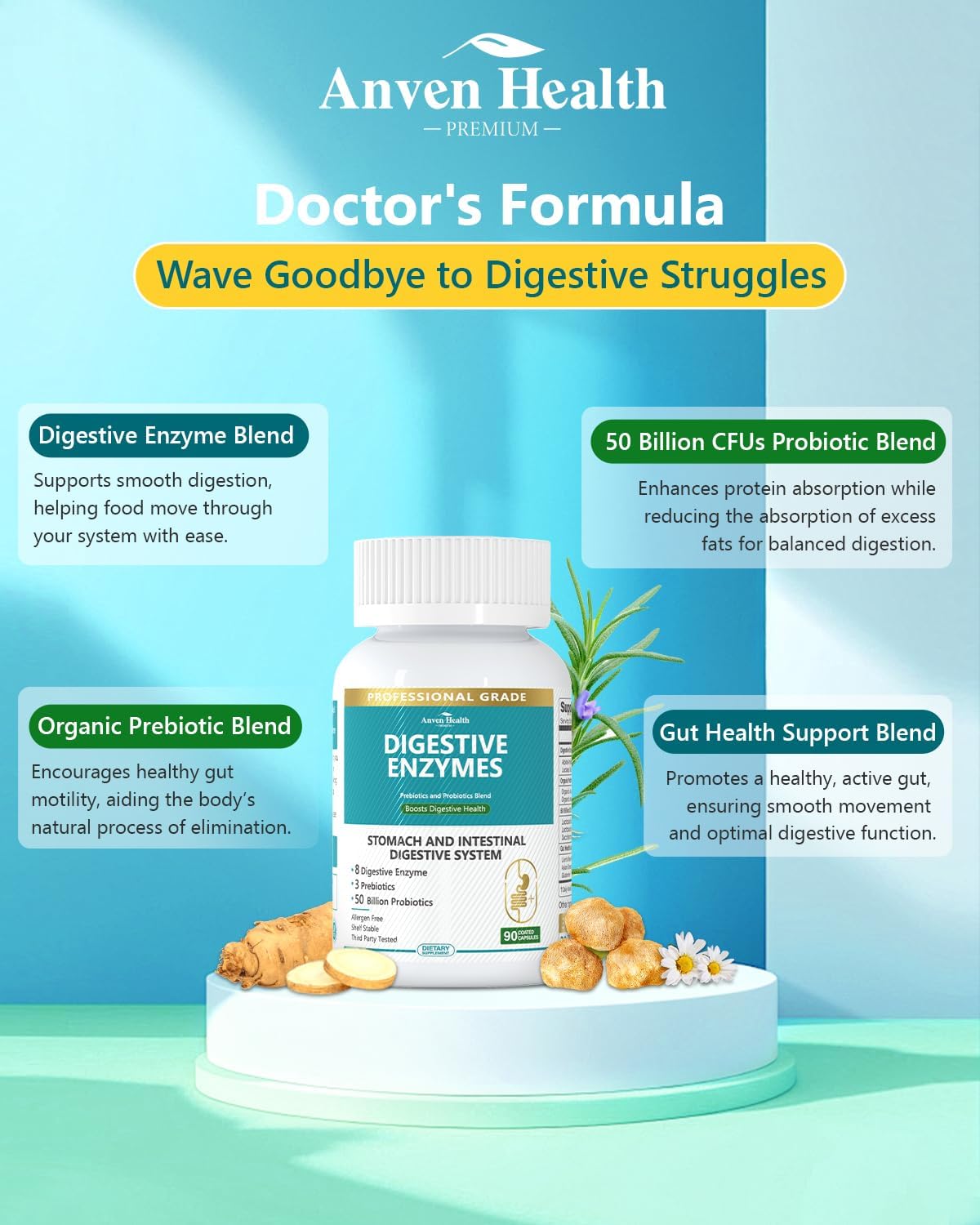 Natural Relaxation and Stress Relief Bundle with Apigenin, L-Theanine, and Digestive Enzymes for Digestive Support