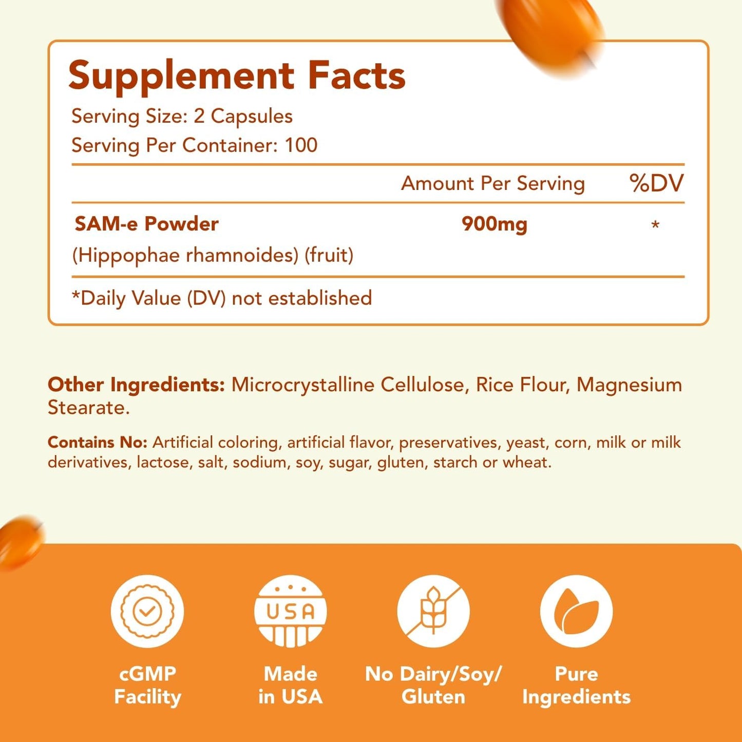 Natural Sea Buckthorn Oil Capsules - 900mg Omega 7 Fatty Acids Supplement (200 Count) - Made in USA, NON-GMO & Healthy