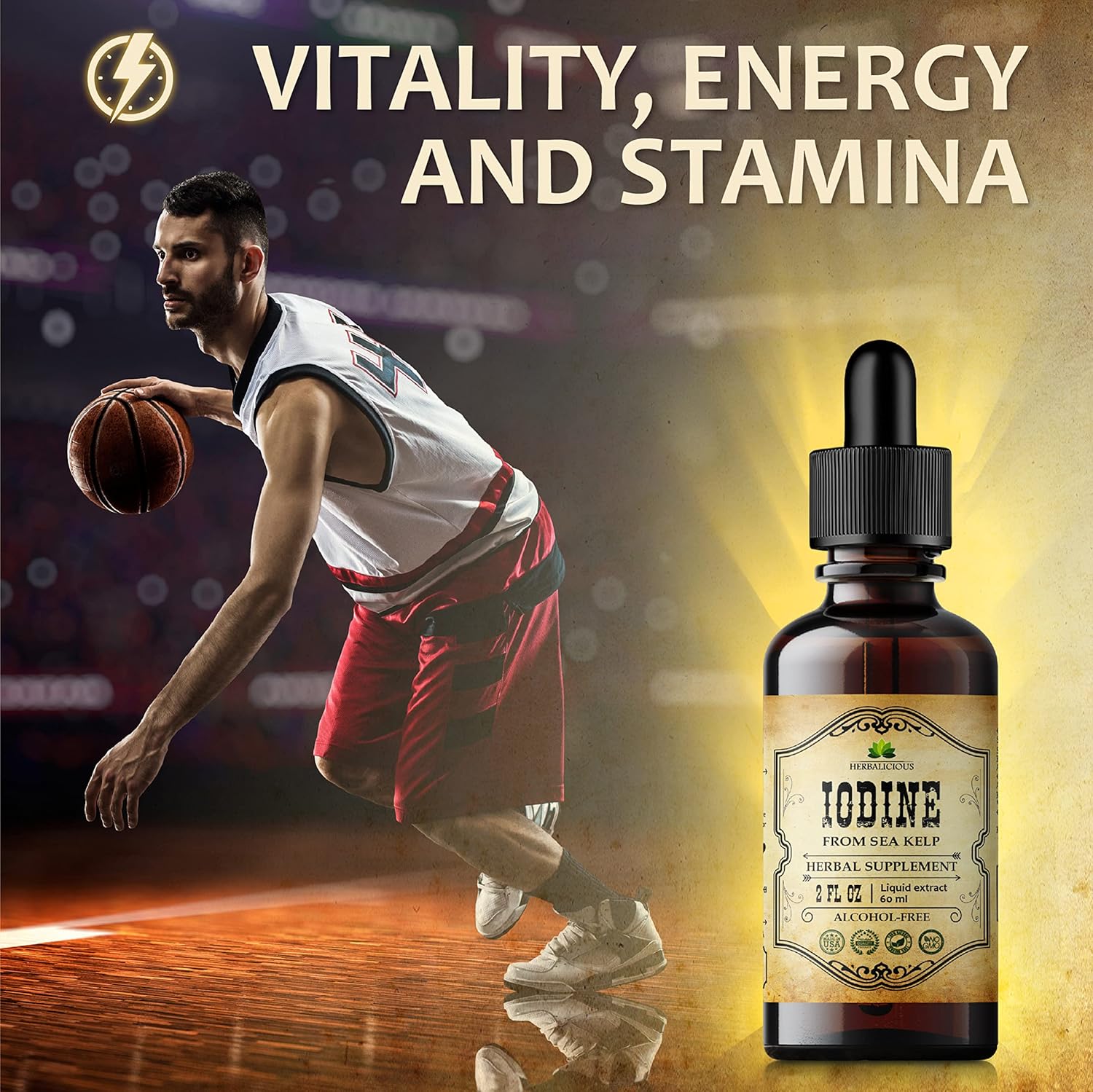 Natural Sea Kelp Drops for Thyroid Support and Energy Boost - Liquid Iodine Supplement - Vegetarian Formula - 2oz Bottle