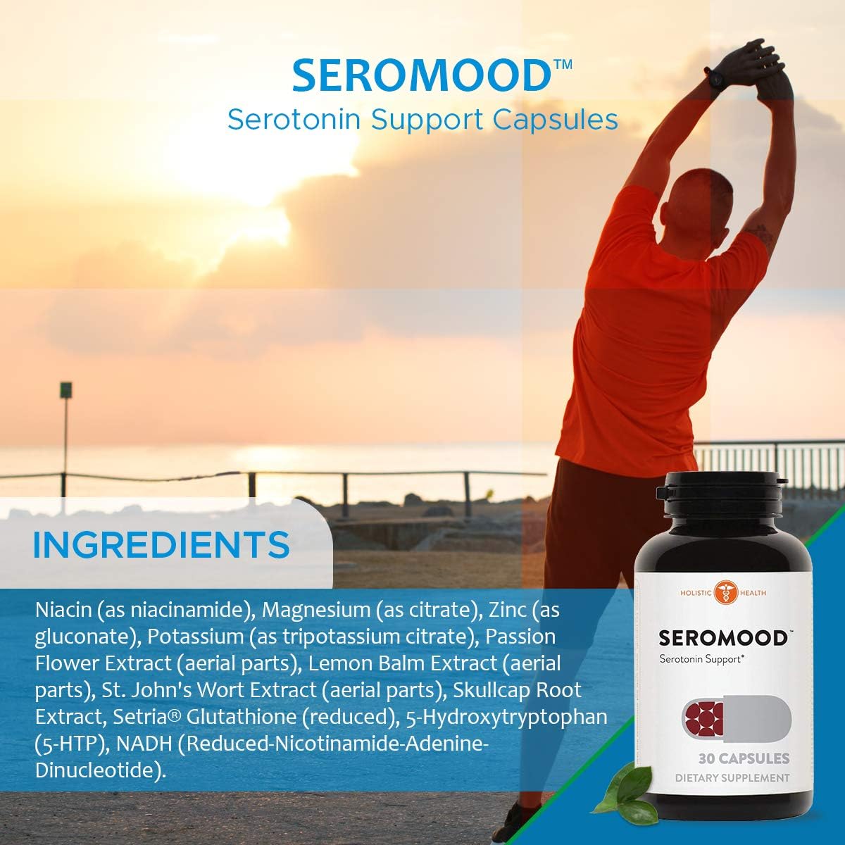Natural Serotonin Mood Support Supplement - Boosts Serotonin & Zinc Levels - 30 Capsules for Holistic Health