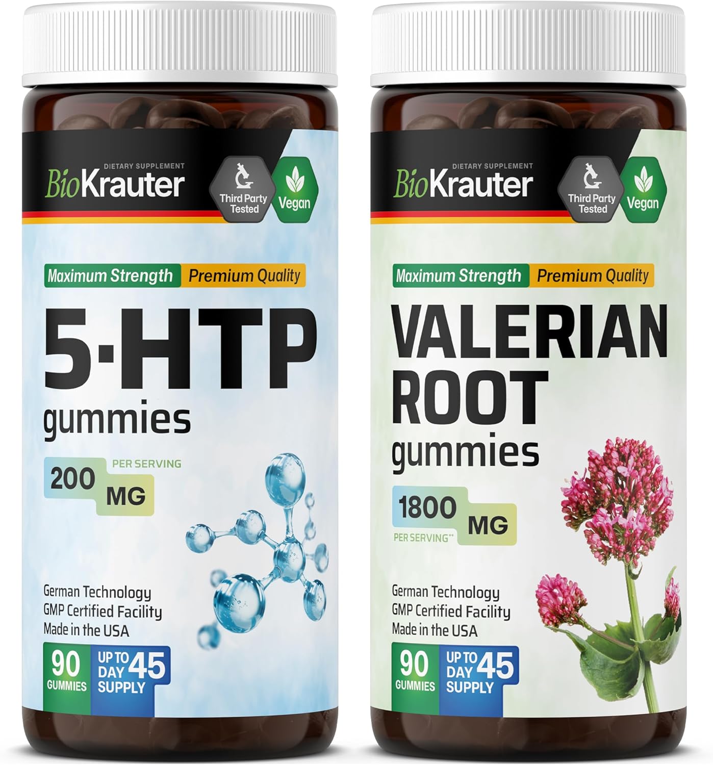 Natural Sleep Aid Gummies - 5-HTP & Valerian Root Supplement - 90 Gummies Each