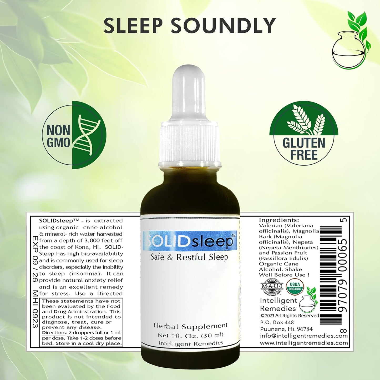 Natural Sleep Aid Liquid Extract with Valerian, Magnolia Bark, Nepeta & Passion Fruit - Mindful SOLIDsleep Supplements for Adults - 30ml