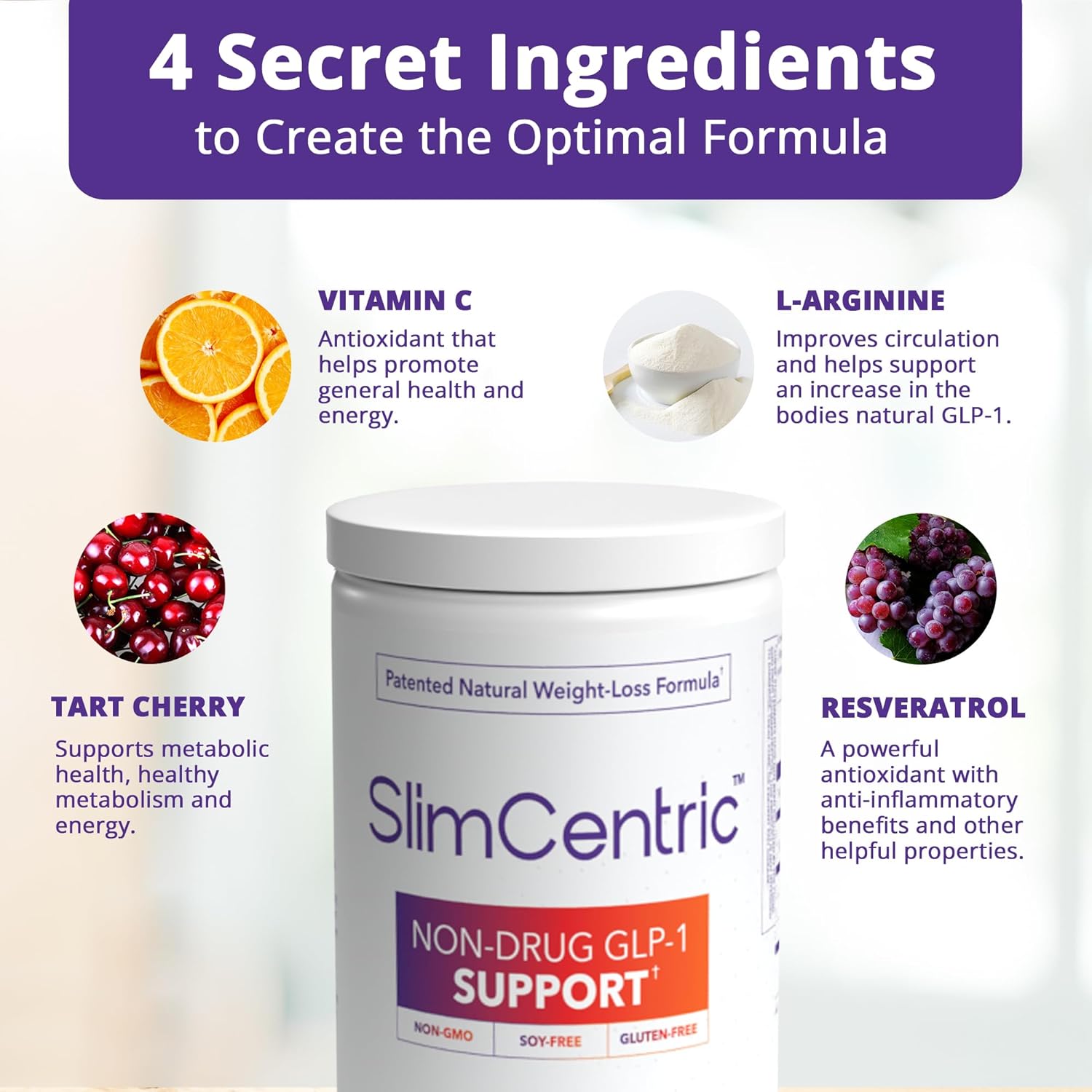 Natural SlimCentric GLP-1 Production Support Supplement - Promotes Healthy Metabolism & Lean Muscle - USA-Made Non-GMO Formula - Cruelty-Free (30 Day)