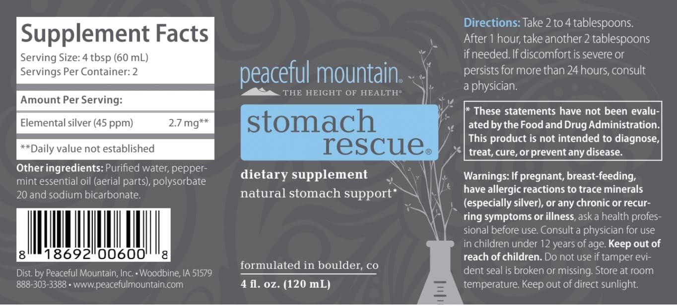 Natural Stomach Support & Immunity Booster with Silver & Peppermint - Ease Stomach Discomfort - 4 fl. Oz