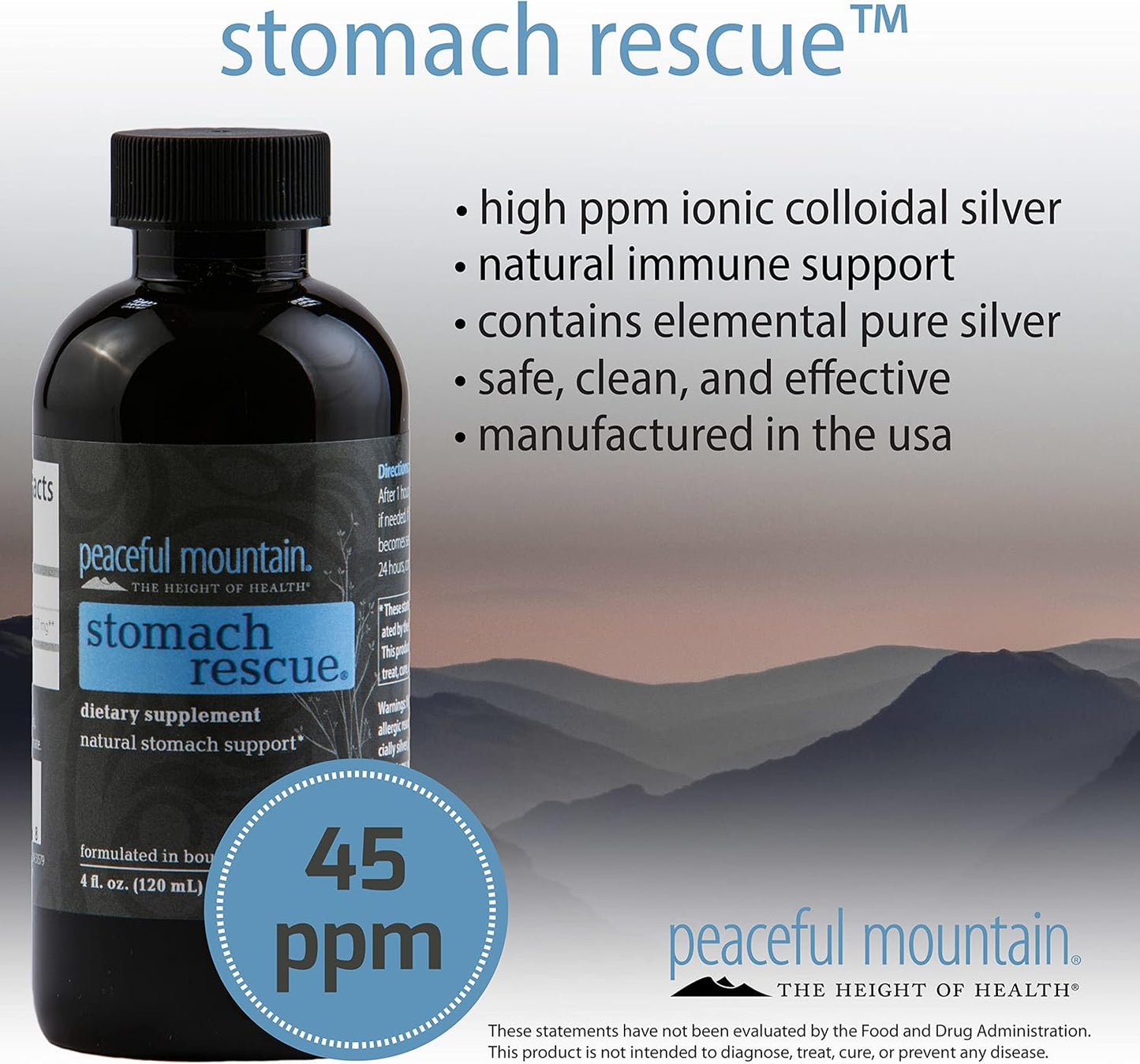 Natural Stomach Support & Immunity Booster with Silver & Peppermint - Ease Stomach Discomfort - 4 fl. Oz