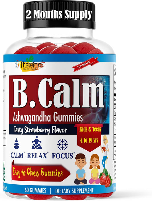 Natural Strawberry Flavored Ashwagandha Gummies for Kids & Teens - Sleep, Mood, and Focus Support - Non-GMO - 60ct