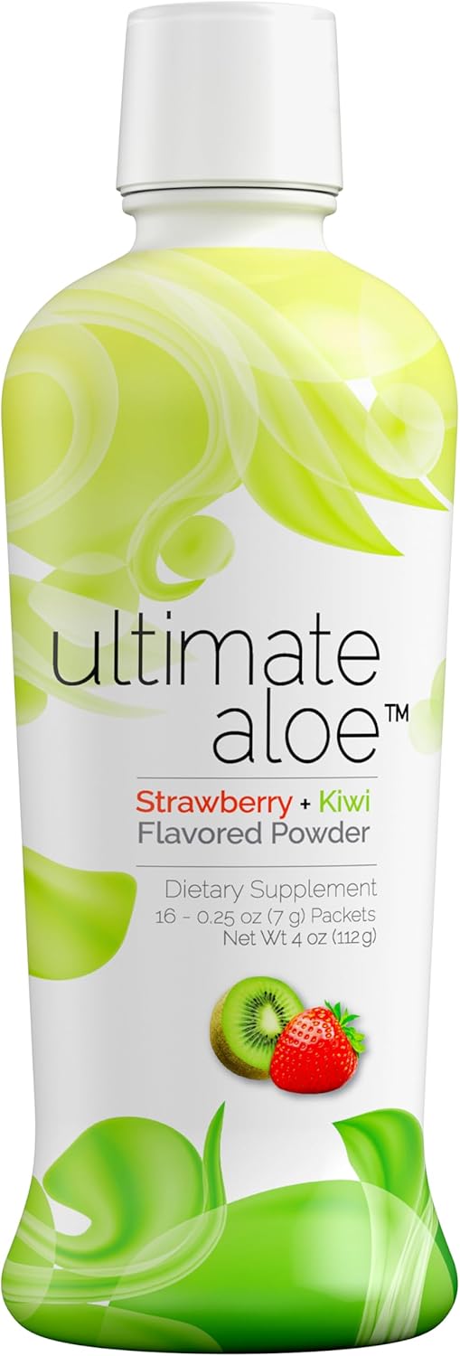 Natural Strawberry & Kiwi Flavored Aloe Vera Juice for Gut Health and Immune Support - 16 Servings