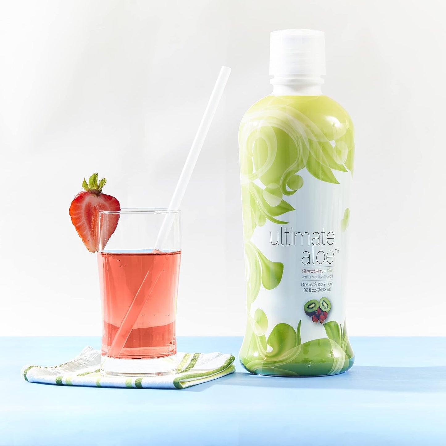 Natural Strawberry & Kiwi Flavored Aloe Vera Juice for Gut Health and Immune Support - 16 Servings