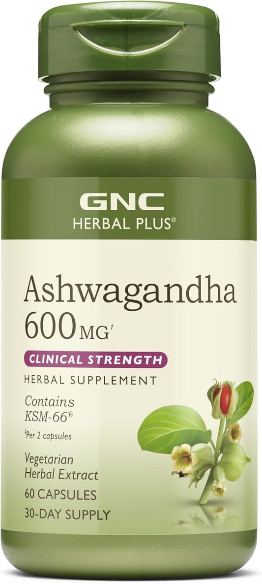 Natural Stress Relief: GNC Herbal Plus Ashwagandha 600mg, 60 Capsules