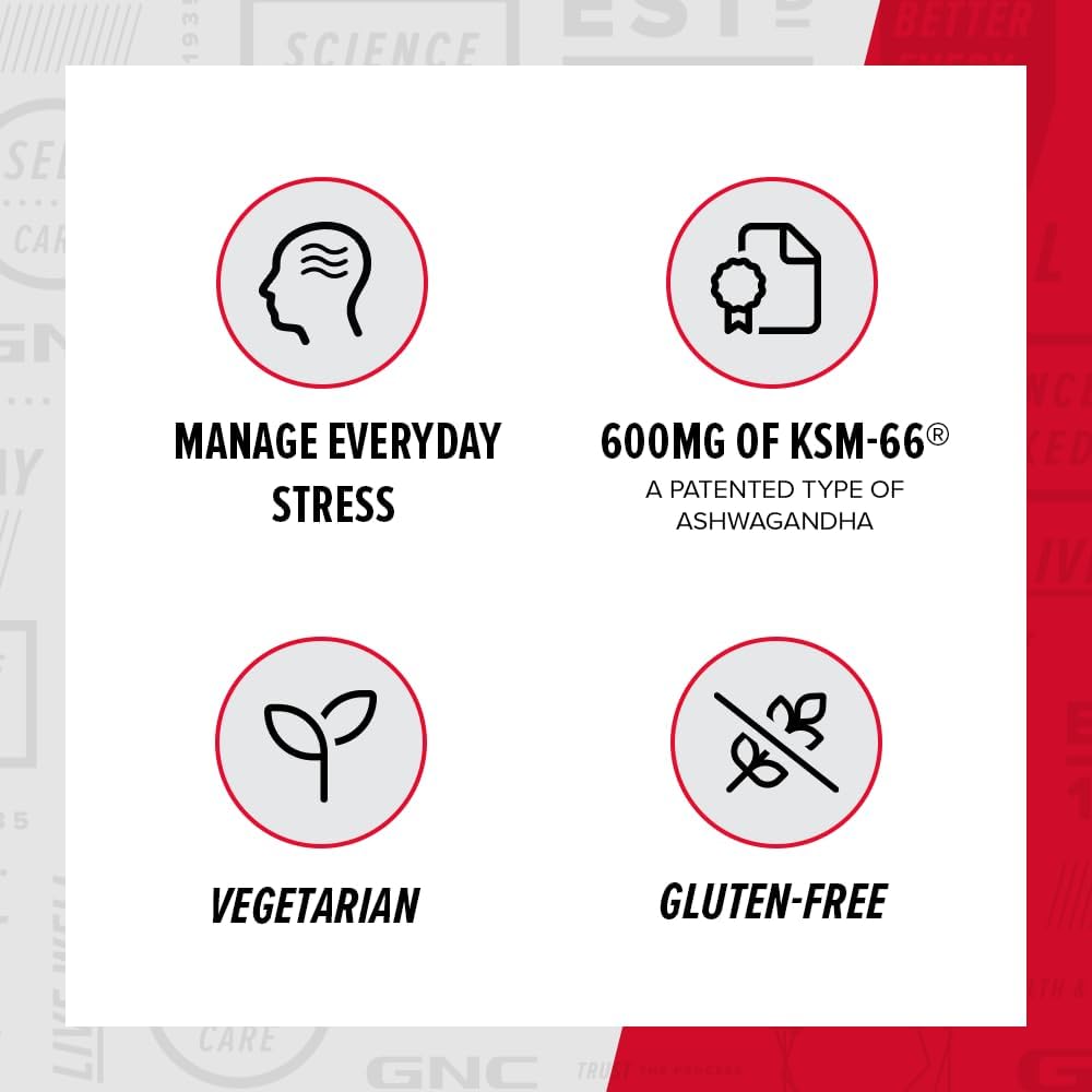 Natural Stress Relief: GNC Herbal Plus Ashwagandha 600mg, 60 Capsules