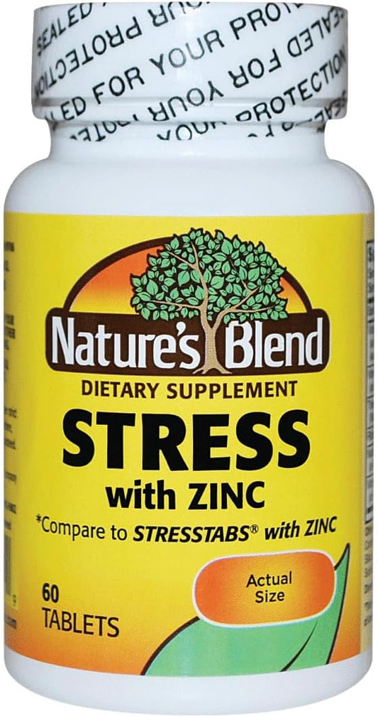 Natural Stress Relief Supplement with Zinc - 60 Tablets